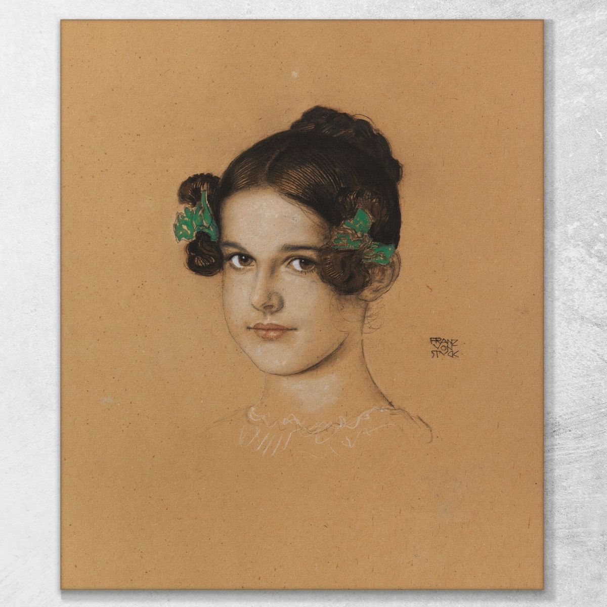 Portrait Of Daughter Mary With Green Bows Franz von Stuck fvs11 canvas print 