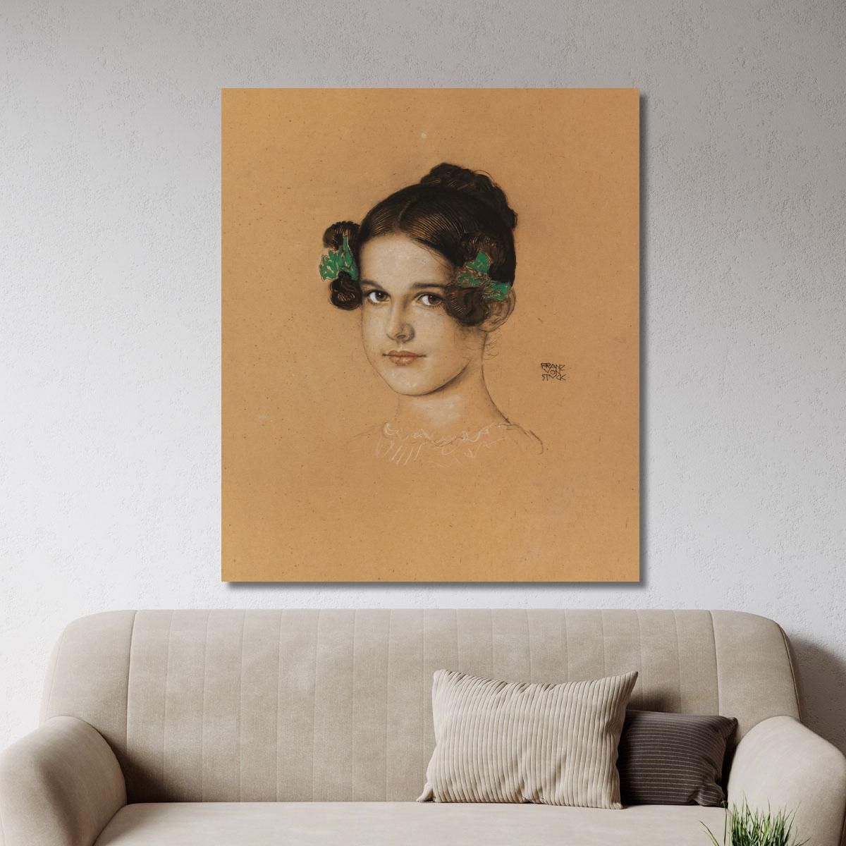 Portrait Of Daughter Mary With Green Bows Franz von Stuck fvs11 canvas print 