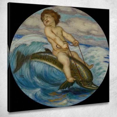 Erote Riding A Dolphin Franz von Stuck fvs30 canvas print 