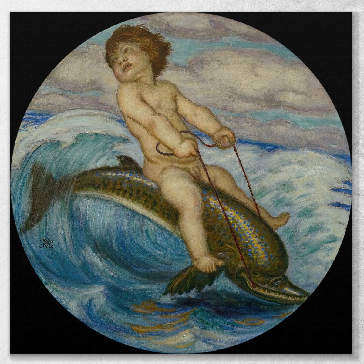 Erote Riding A Dolphin Franz von Stuck fvs30 canvas print 