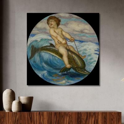 Erote Riding A Dolphin Franz von Stuck fvs30 canvas print 
