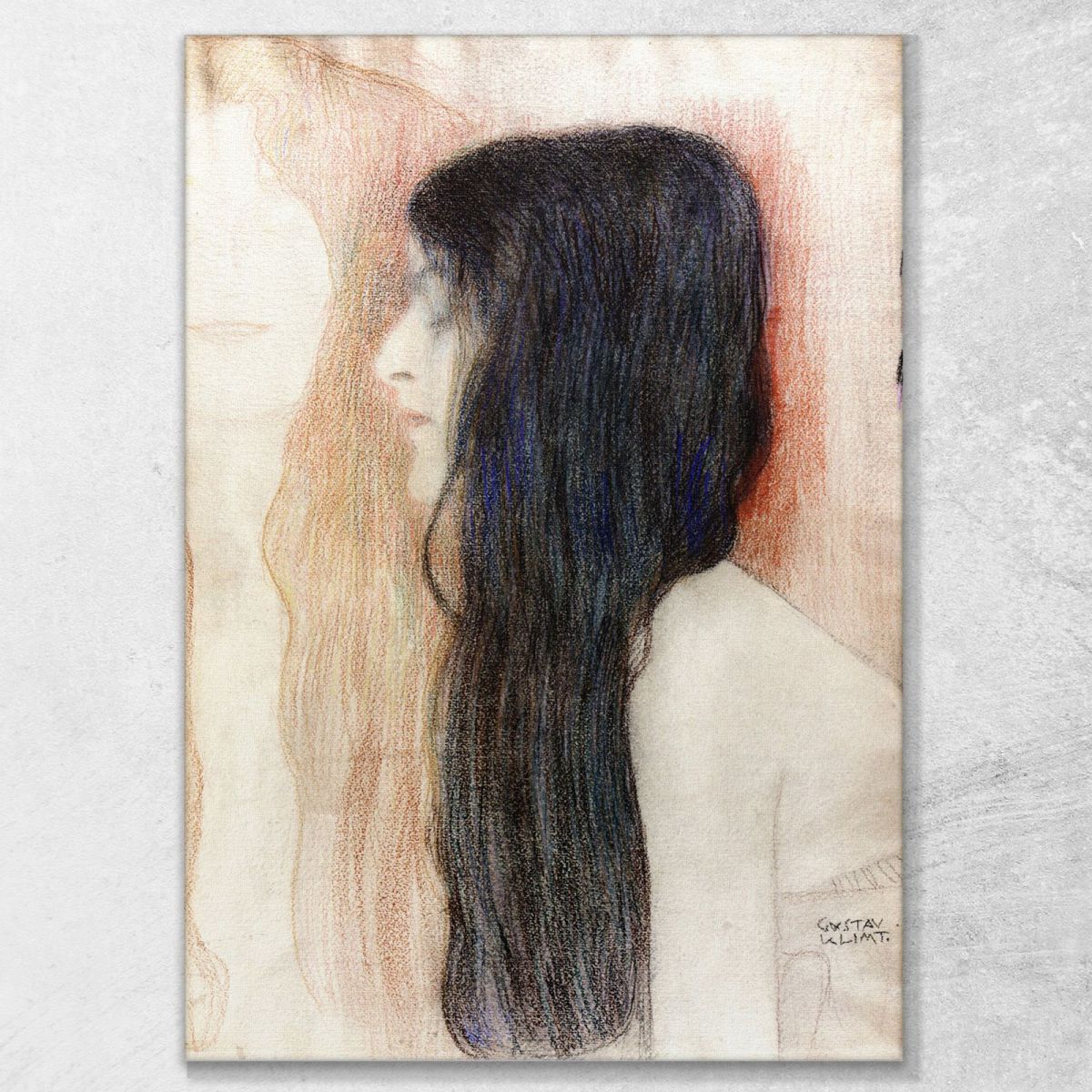 Girl With Long Hair With A Sketch For Nude Veritas Gustav Klimt kg74 canvas print 