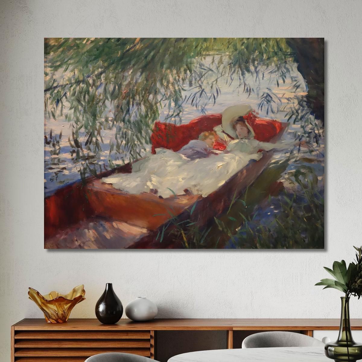 Lady And Child Asleep In A Punt Under The Willows John Singer Sargent jss125 canvas print 