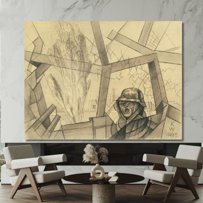 German Soldier Under Barrage Of Fire Karl Wiener kwn137 canvas print 