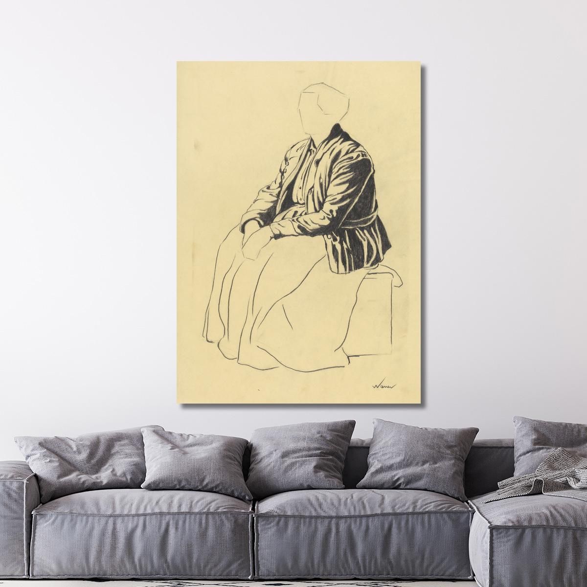 Single Figure Sketch Of A Sitting Woman Karl Wiener kwn160 canvas print 