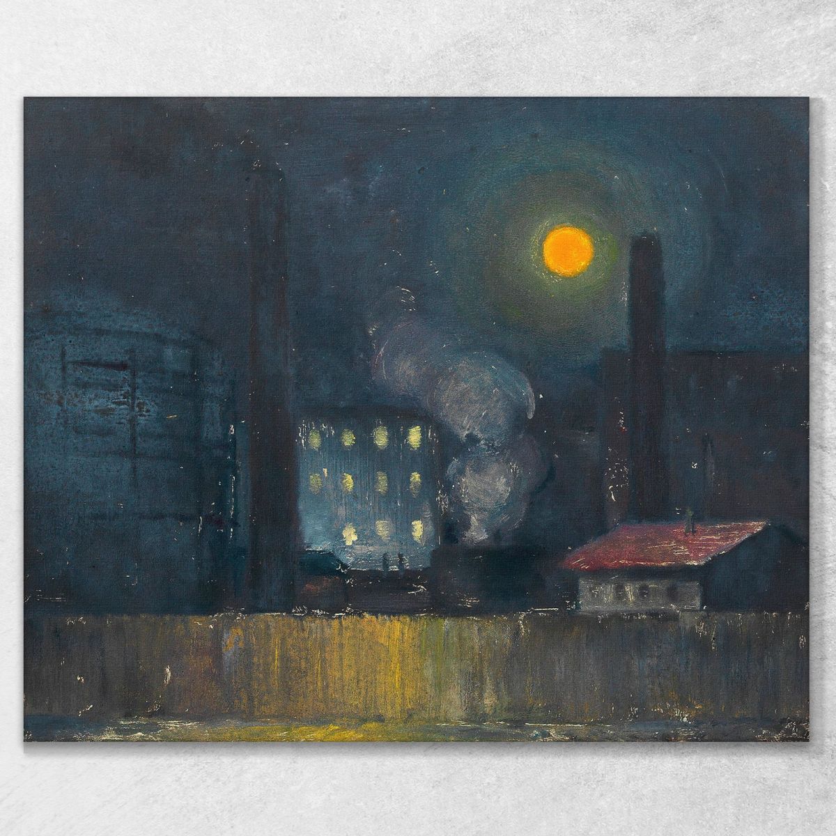 Gasworks In The Moonlight Karl Wiener kwn207 canvas print 