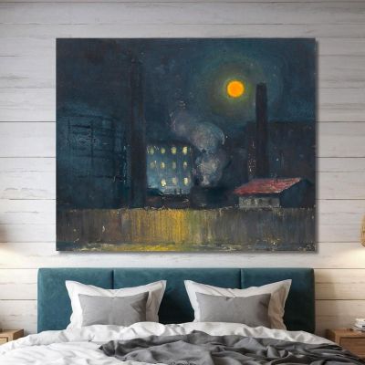 Gasworks In The Moonlight Karl Wiener kwn207 canvas print 