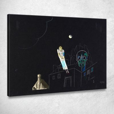 Untitled Collage Woman Moon And Skull Karl Wiener kwn493 canvas print 