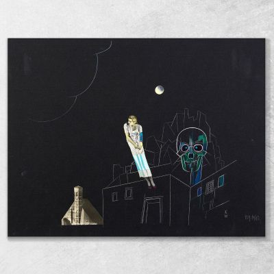 Untitled Collage Woman Moon And Skull Karl Wiener kwn493 canvas print 