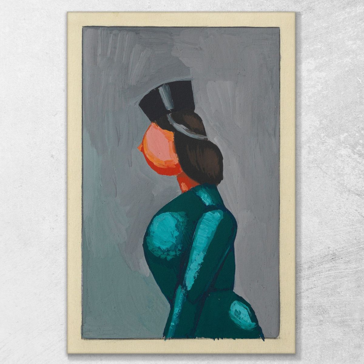 Untitled Woman In Green Dress With Black Cap Karl Wiener kwn507 canvas print 