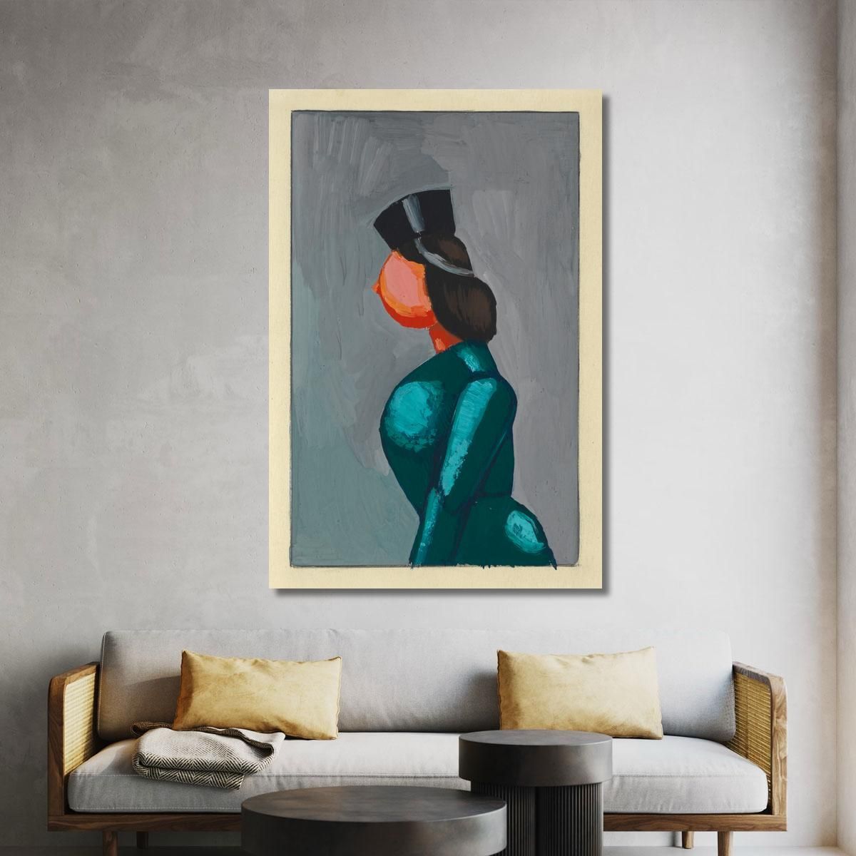 Untitled Woman In Green Dress With Black Cap Karl Wiener kwn507 canvas print 