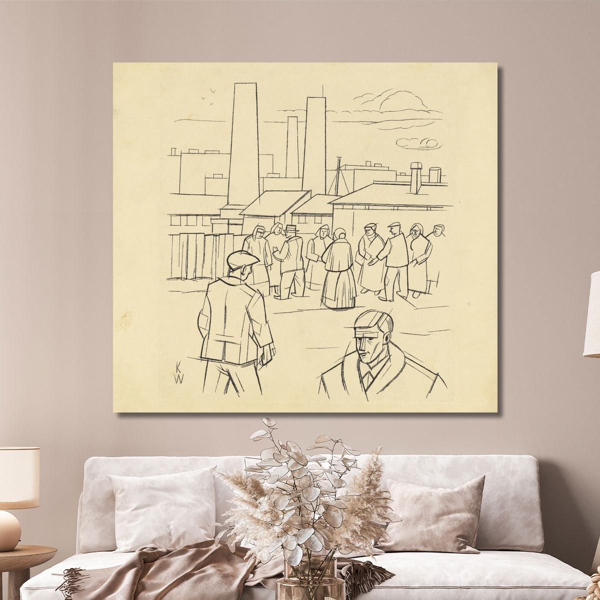 Untitled People In Front Of A Factory Karl Wiener kwn563 canvas print 