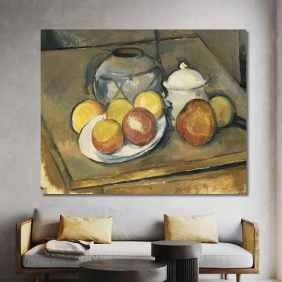 Vase With Straw Trim Sugar Bowl And Apples Paul Cézanne pcz103 canvas print 