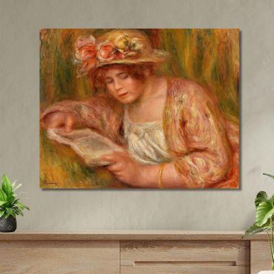 Andrée In A Hat Reading Andrée In A Hat Reading Pierre-Auguste Renoir par140 canvas print 