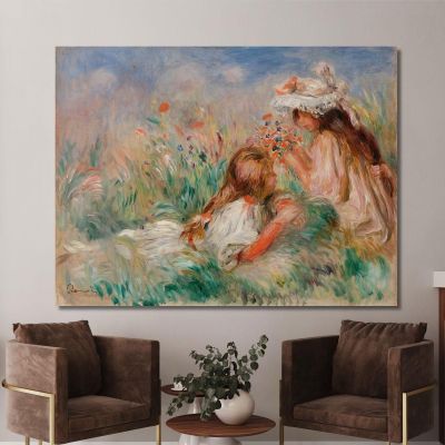 Girls In The Grass Arranging A Bouquet Pierre-Auguste Renoir par248 canvas print 