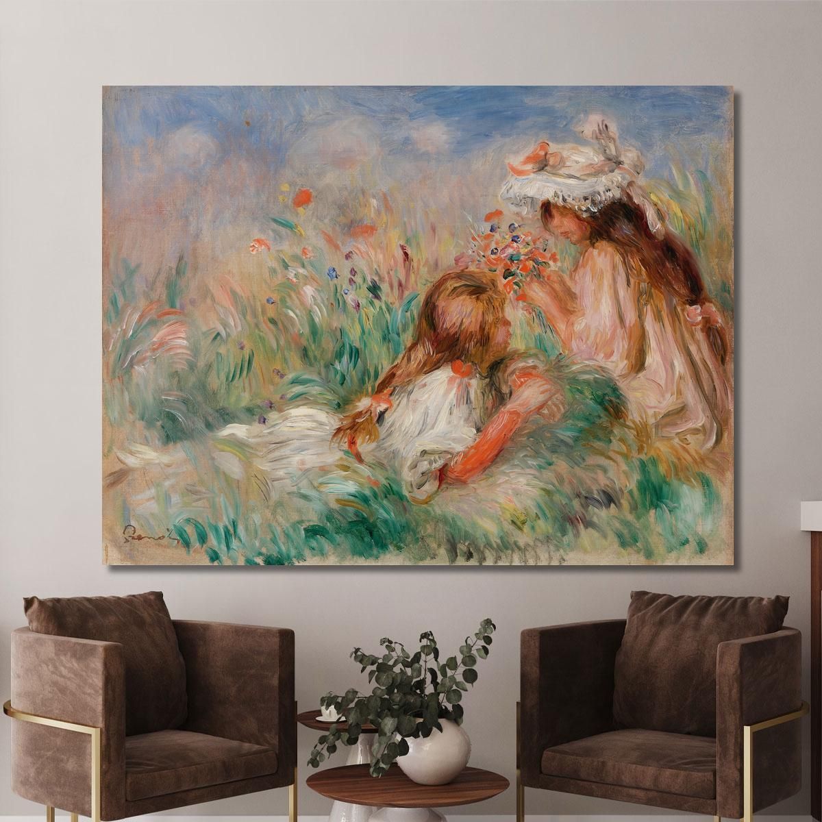 Girls In The Grass Arranging A Bouquet Pierre-Auguste Renoir par248 canvas print 