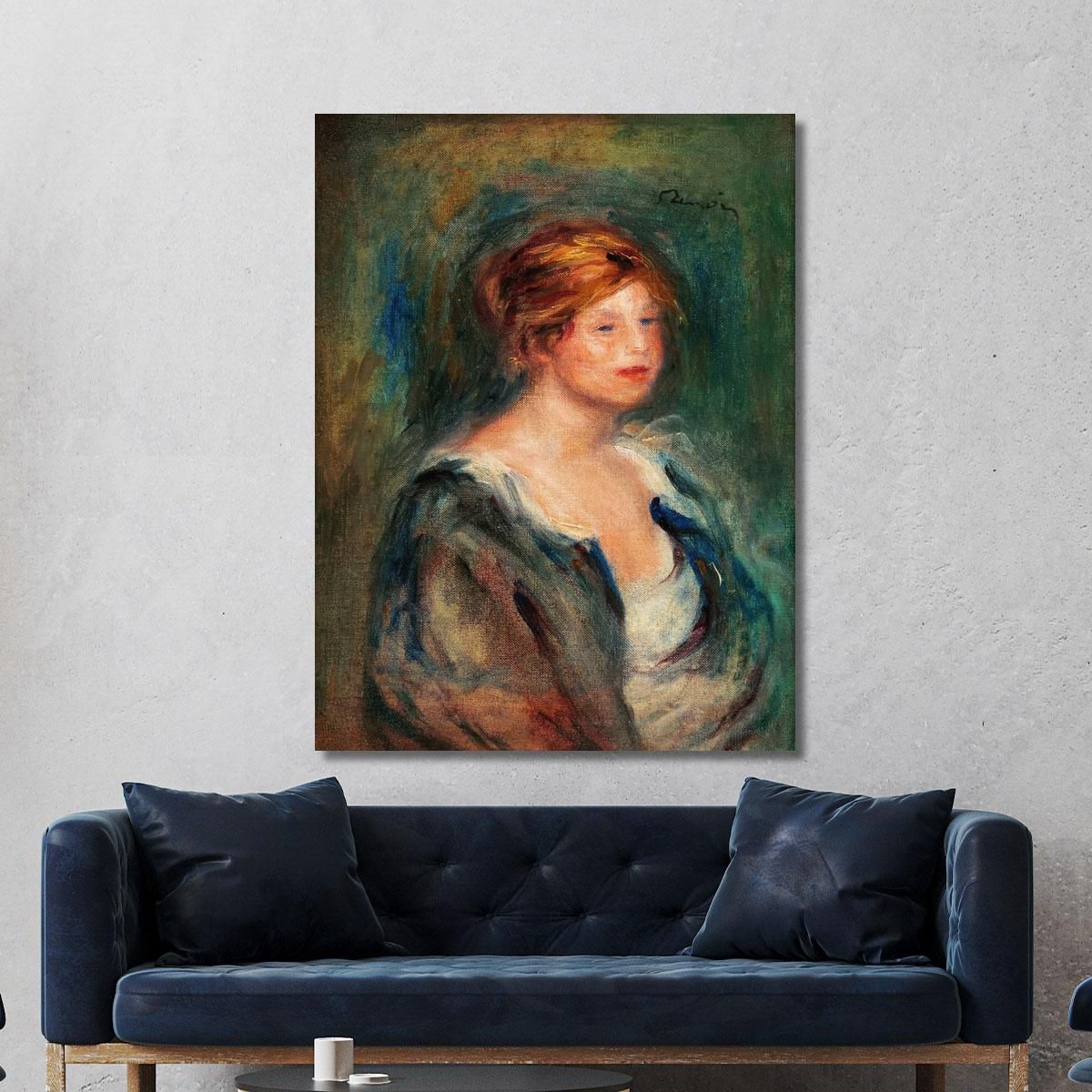 Young Girl In Blue Head Of A Blonde Woman Pierre-Auguste Renoir par273 canvas print 