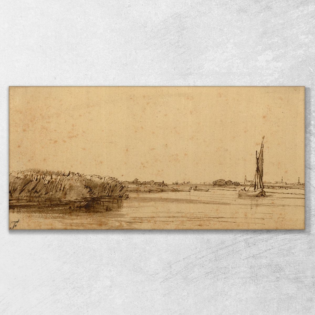 A Sailing Boat On A Wide Expanse Of Water Rembrandt van Rijn rvr3 canvas print 