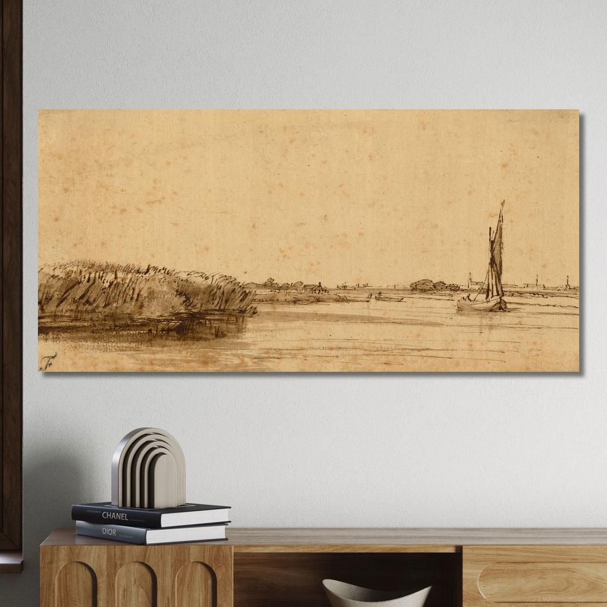 A Sailing Boat On A Wide Expanse Of Water Rembrandt van Rijn rvr3 canvas print 