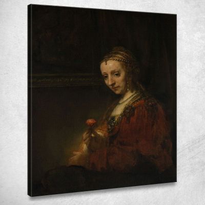 Woman With A Pink Rembrandt van Rijn rvr269 canvas print 