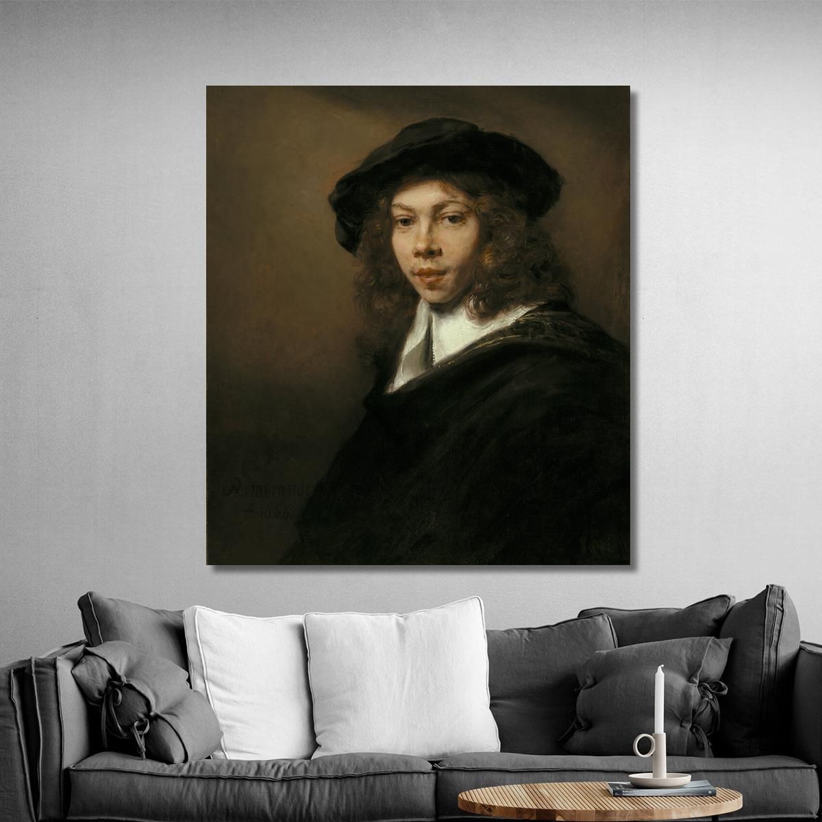 Young Man In A Black Beret Rembrandt van Rijn rvr272 canvas print 