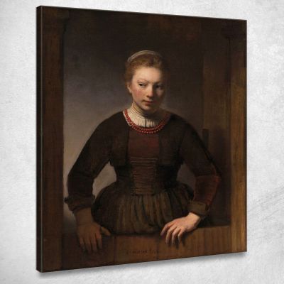 Young Woman At An Open Half-Door Rembrandt van Rijn rvr274 canvas print 