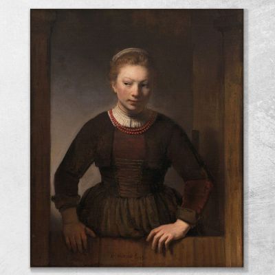 Young Woman At An Open Half-Door Rembrandt van Rijn rvr274 canvas print 