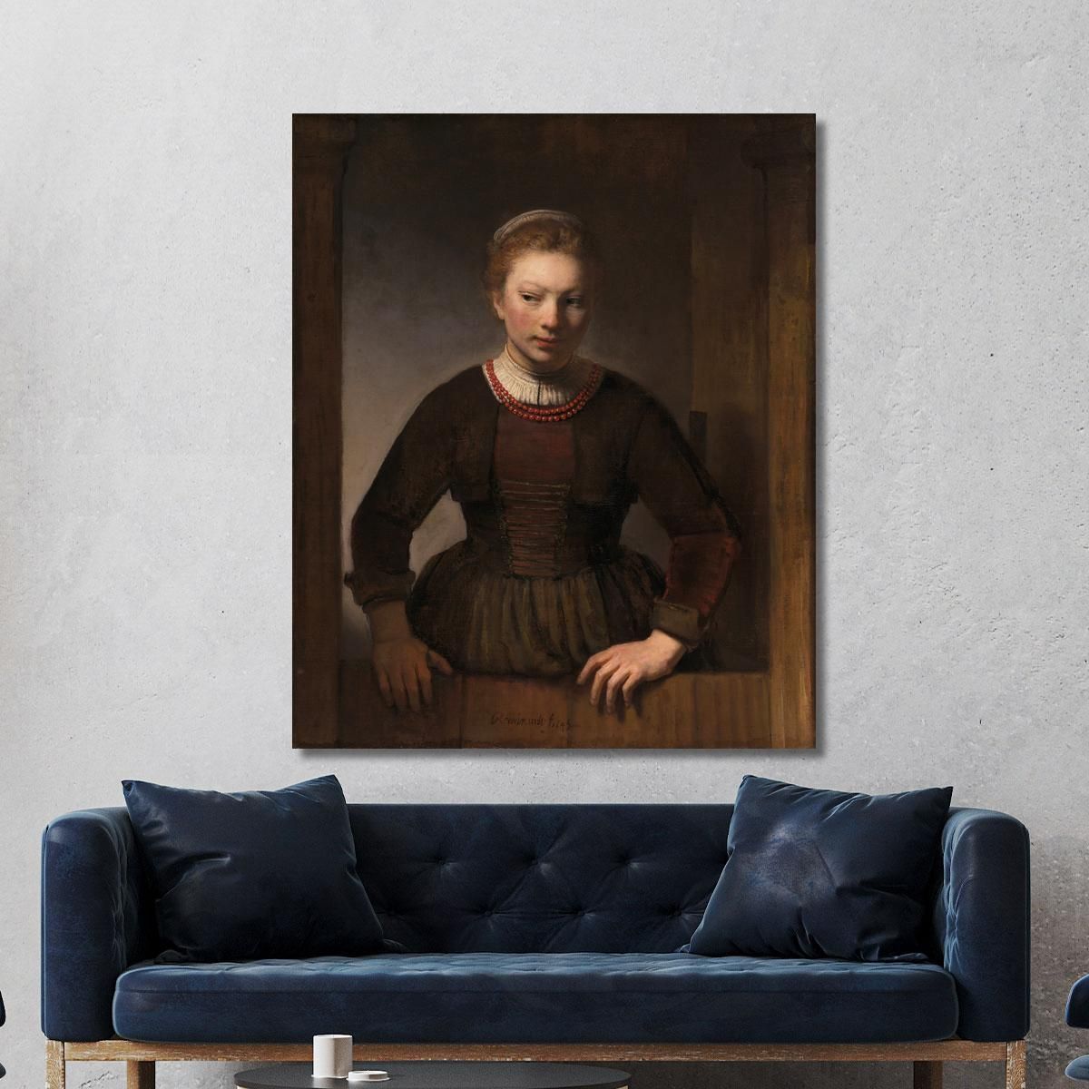 Young Woman At An Open Half-Door Rembrandt van Rijn rvr274 canvas print 