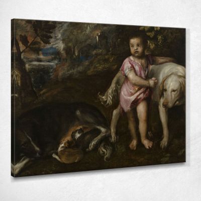 Boy With Dogs In A Landscape Titian Tiziano Vecellio ttn11 canvas print 