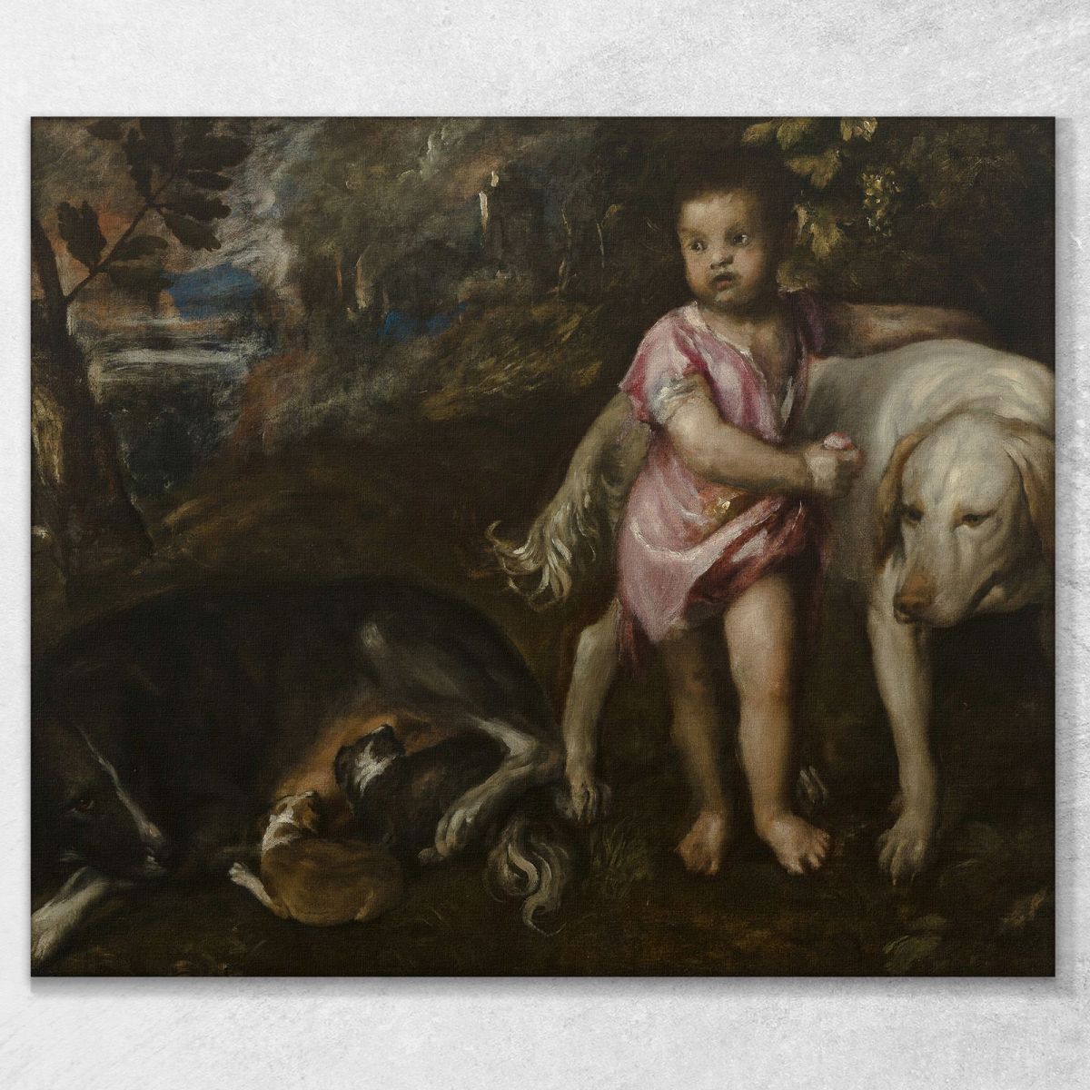 Boy With Dogs In A Landscape Titian Tiziano Vecellio ttn11 canvas print 