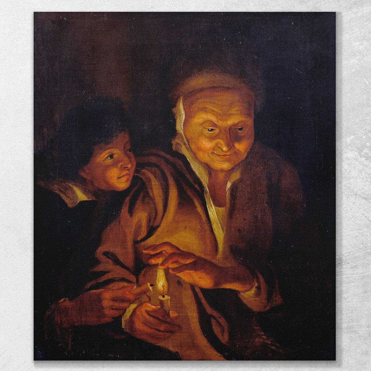 A Boy Lighting A Candle From One Held By An Old Woman Peter Paul Rubens ppr1 canvas print 