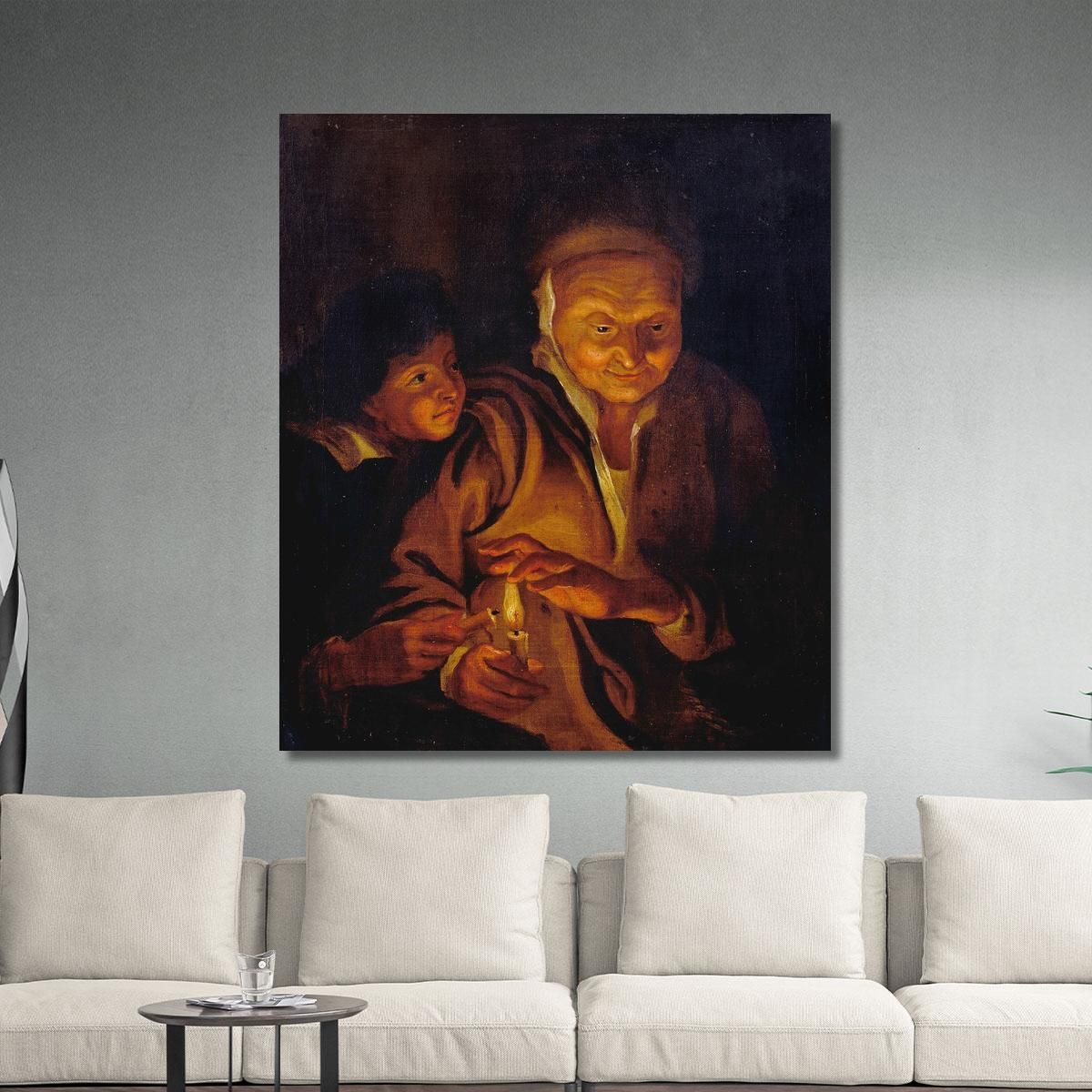 A Boy Lighting A Candle From One Held By An Old Woman Peter Paul Rubens ppr1 canvas print 