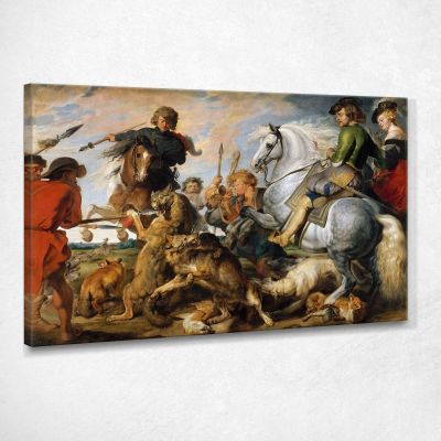 Wolf And Fox Hunt Peter Paul Rubens ppr323 canvas print 