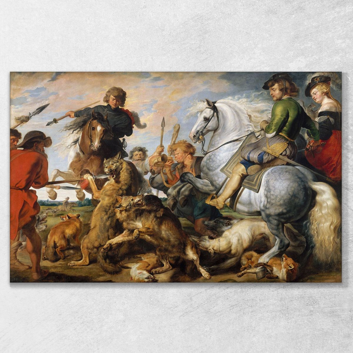 Wolf And Fox Hunt Peter Paul Rubens ppr323 canvas print 