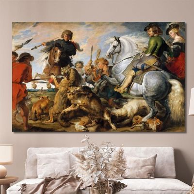 Wolf And Fox Hunt Peter Paul Rubens ppr323 canvas print 
