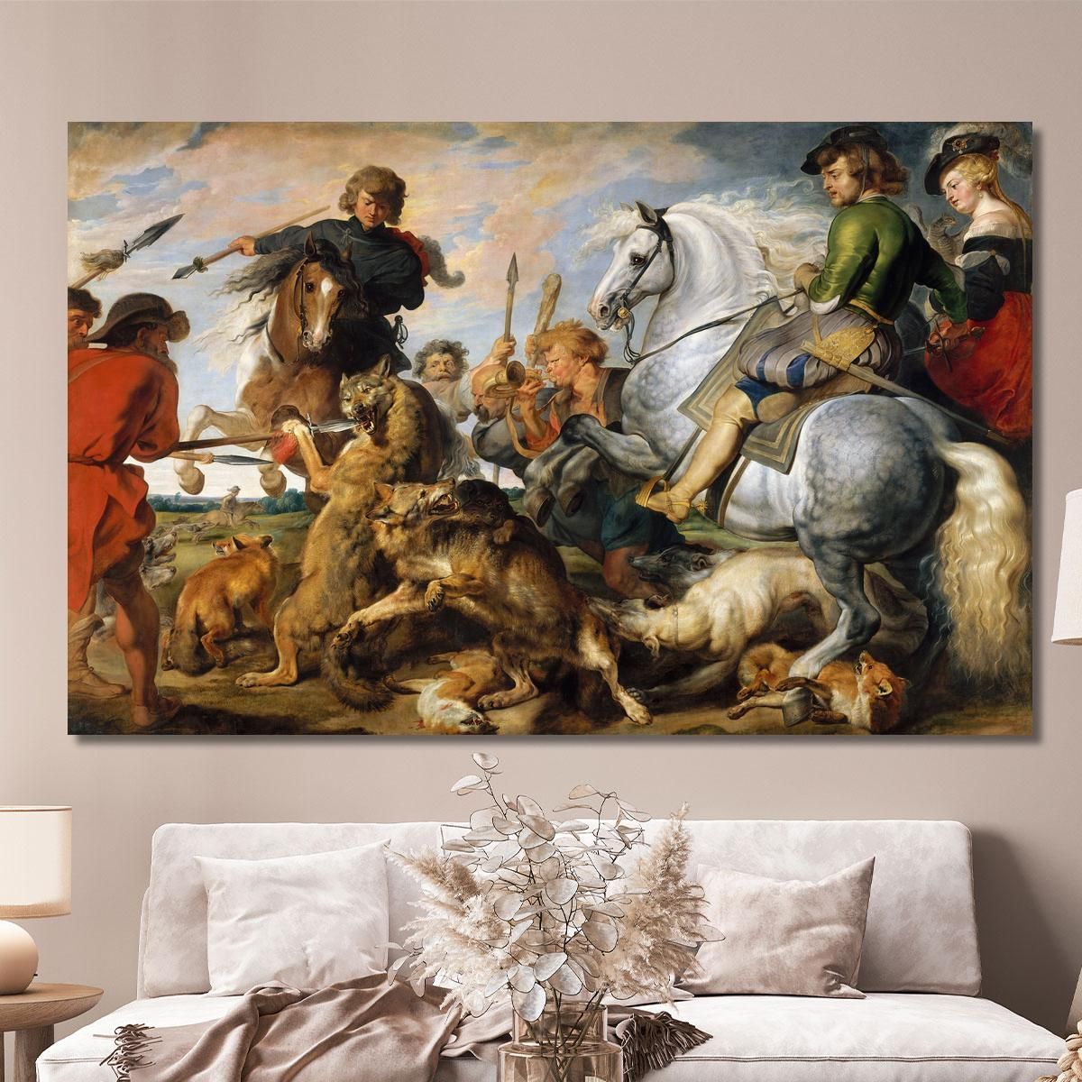 Wolf And Fox Hunt Peter Paul Rubens ppr323 canvas print 