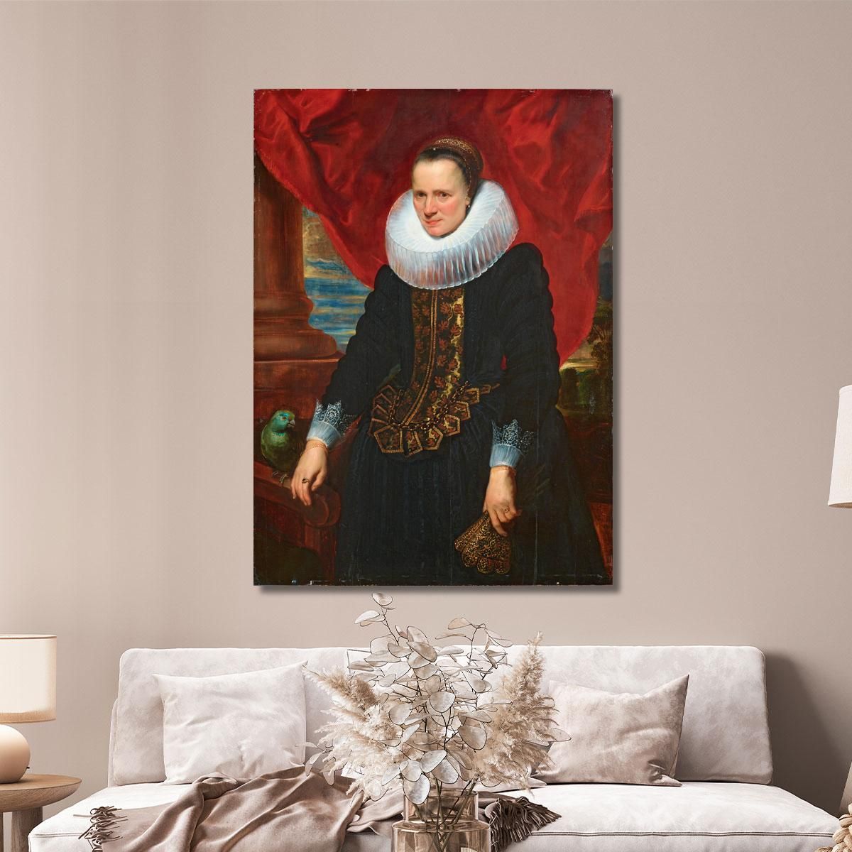 Portrait Of A Noblewoman With A Parrot Anthony van Dyck avd70 canvas print 