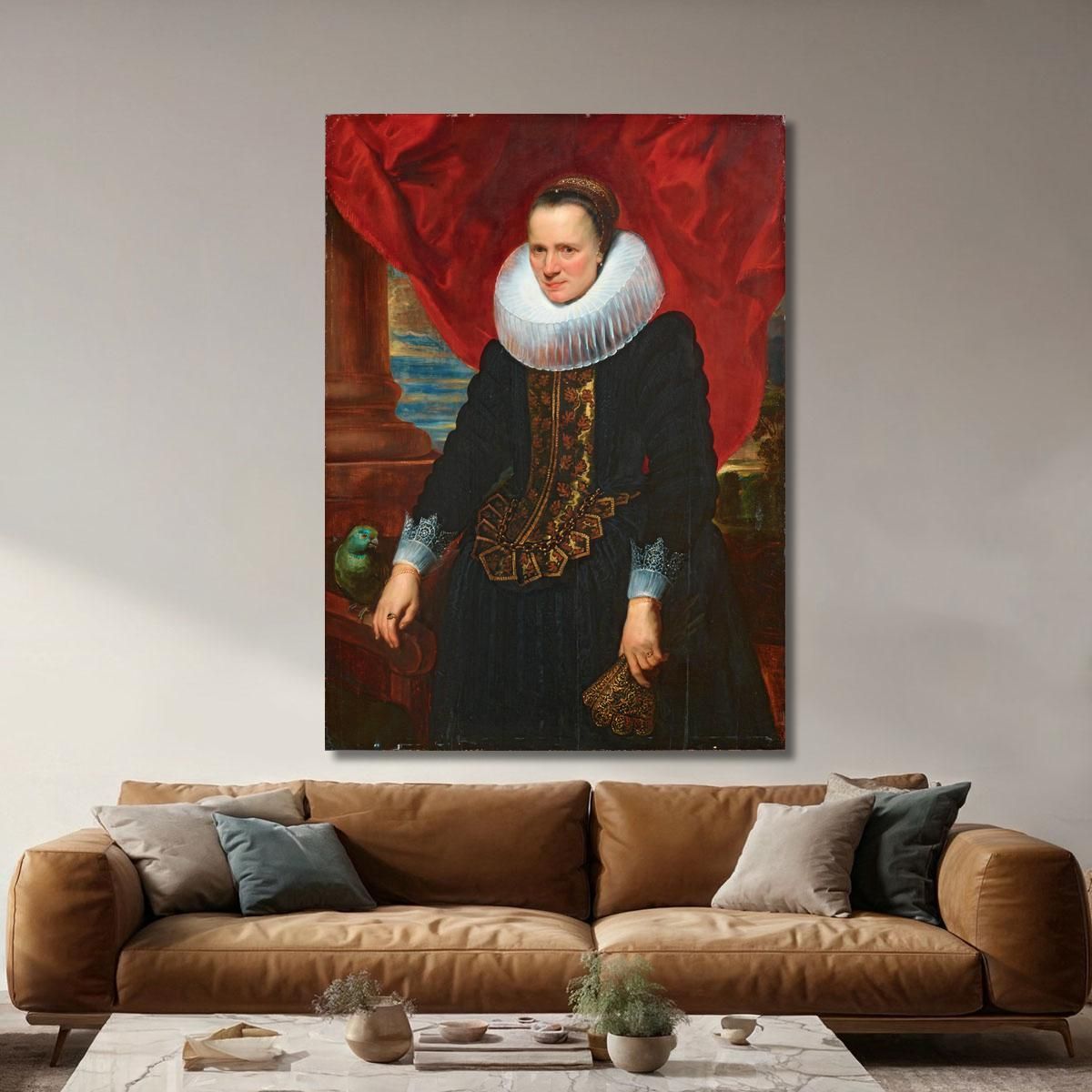 Portrait Of A Noblewoman With A Parrot Anthony van Dyck avd70 canvas print 