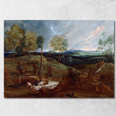 Sunset Landscape With A Shepherd And His Flock Anthony van Dyck avd109 canvas print 