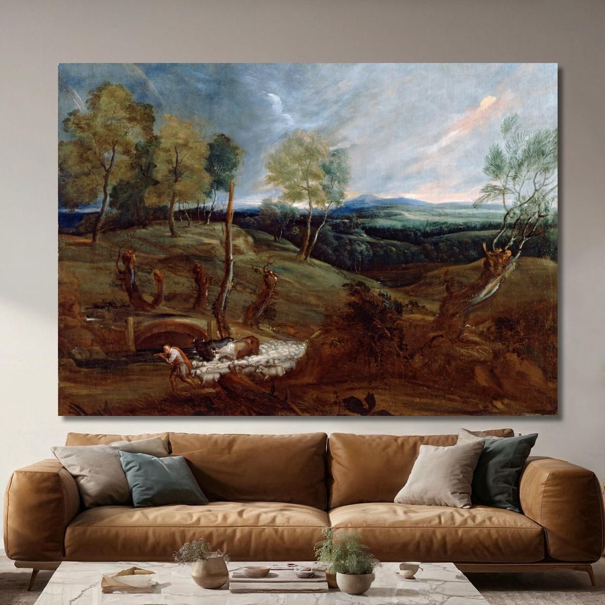 Sunset Landscape With A Shepherd And His Flock Anthony van Dyck avd109 canvas print 