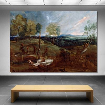 Sunset Landscape With A Shepherd And His Flock Anthony van Dyck avd109 canvas print 