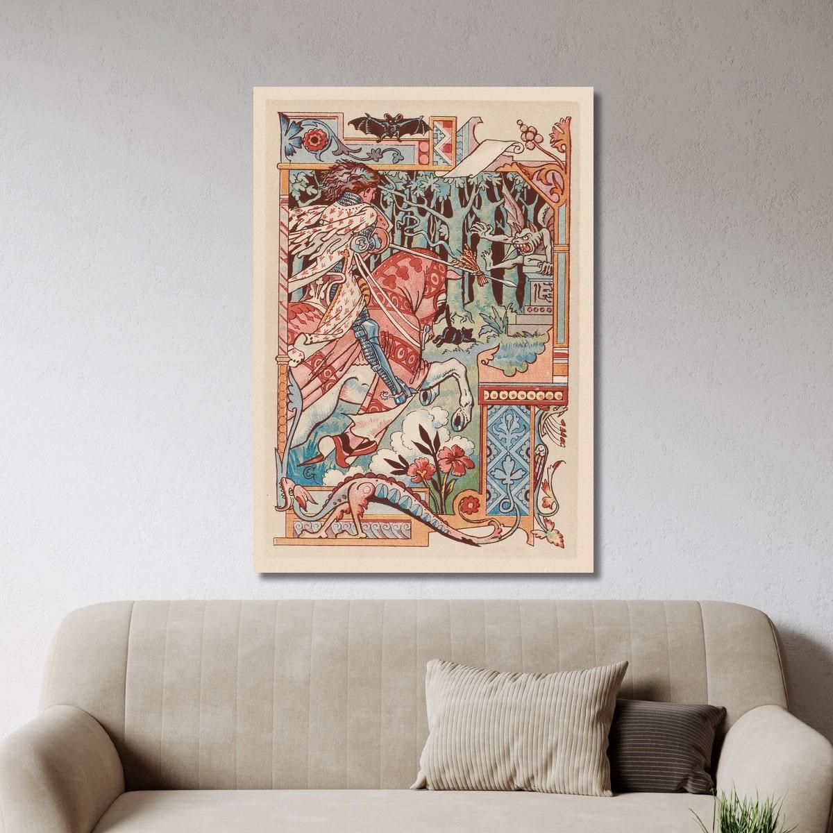 Knight On His Horse Pointing His Lance At An Imp Eugène Grasset egs5 canvas print 