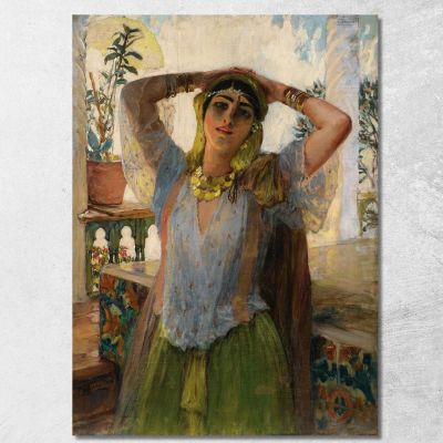 Young Oriental Woman On A Terrace Frederick Arthur Bridgman fab76 canvas print 