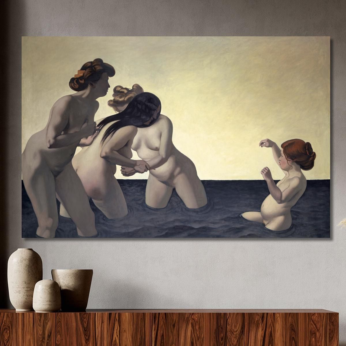 Three Women And One Little Girl Playing In The Water Félix Vallotton fvl68 canvas print 