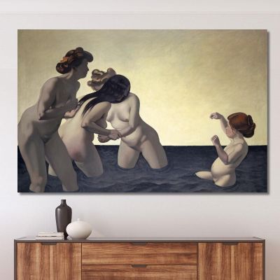 Three Women And One Little Girl Playing In The Water Félix Vallotton fvl68 canvas print 