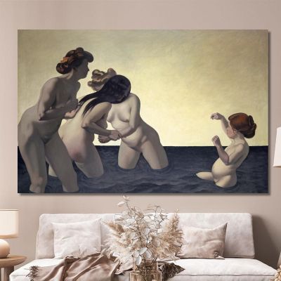 Three Women And One Little Girl Playing In The Water Félix Vallotton fvl68 canvas print 