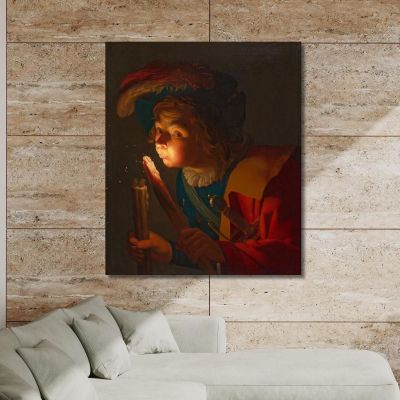 A Boy Blowing On A Firebrand Gerard van Honthorst gvh1 canvas print 