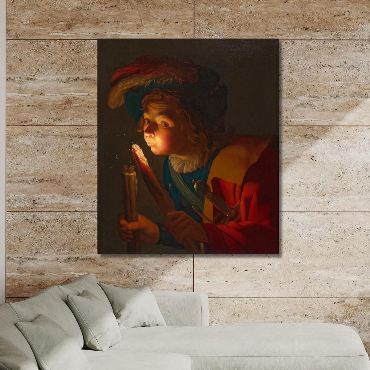 A Boy Blowing On A Firebrand Gerard van Honthorst gvh1 canvas print 