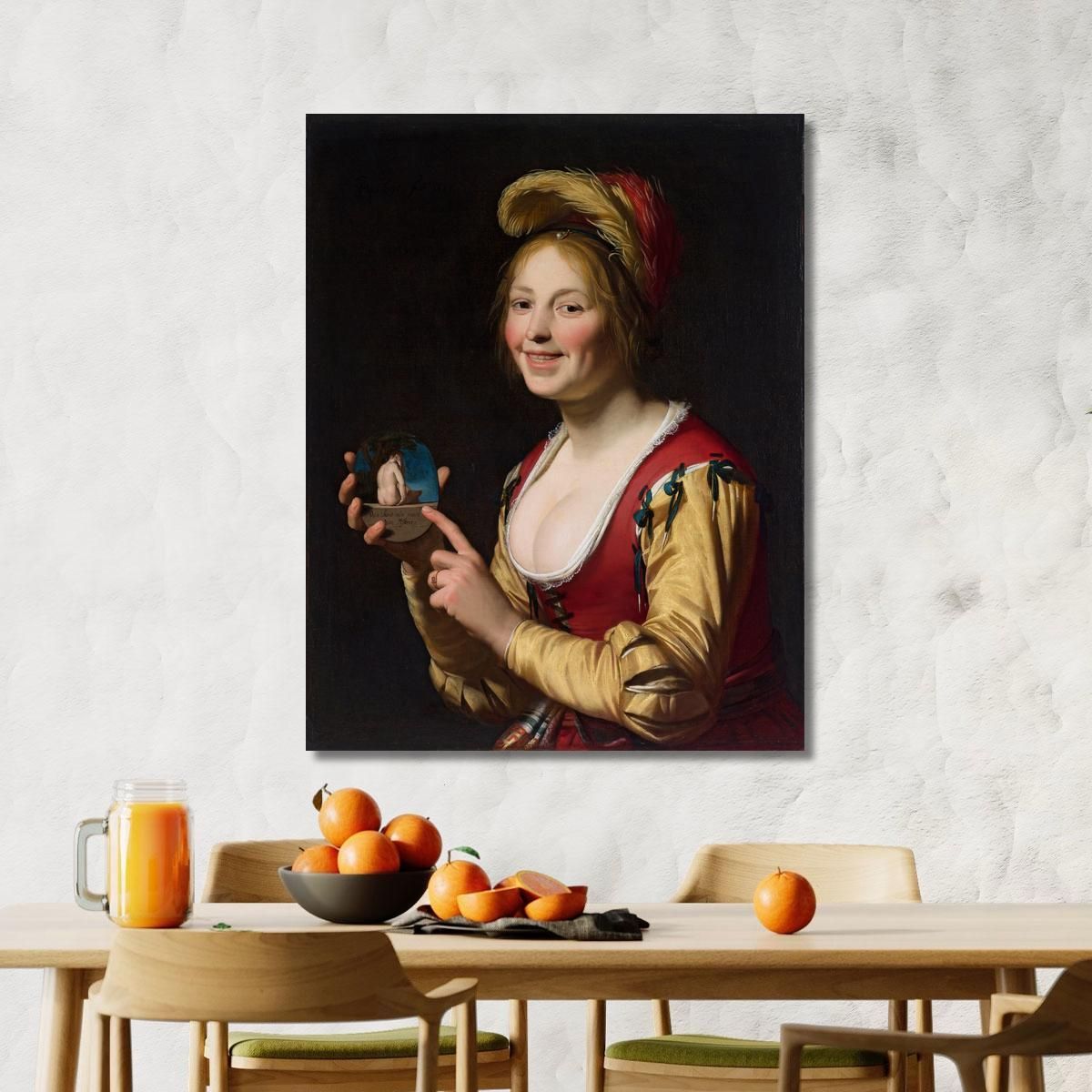 Smiling Girl A Courtesan Holding An Obscene Image Gerard van Honthorst gvh44 canvas print 