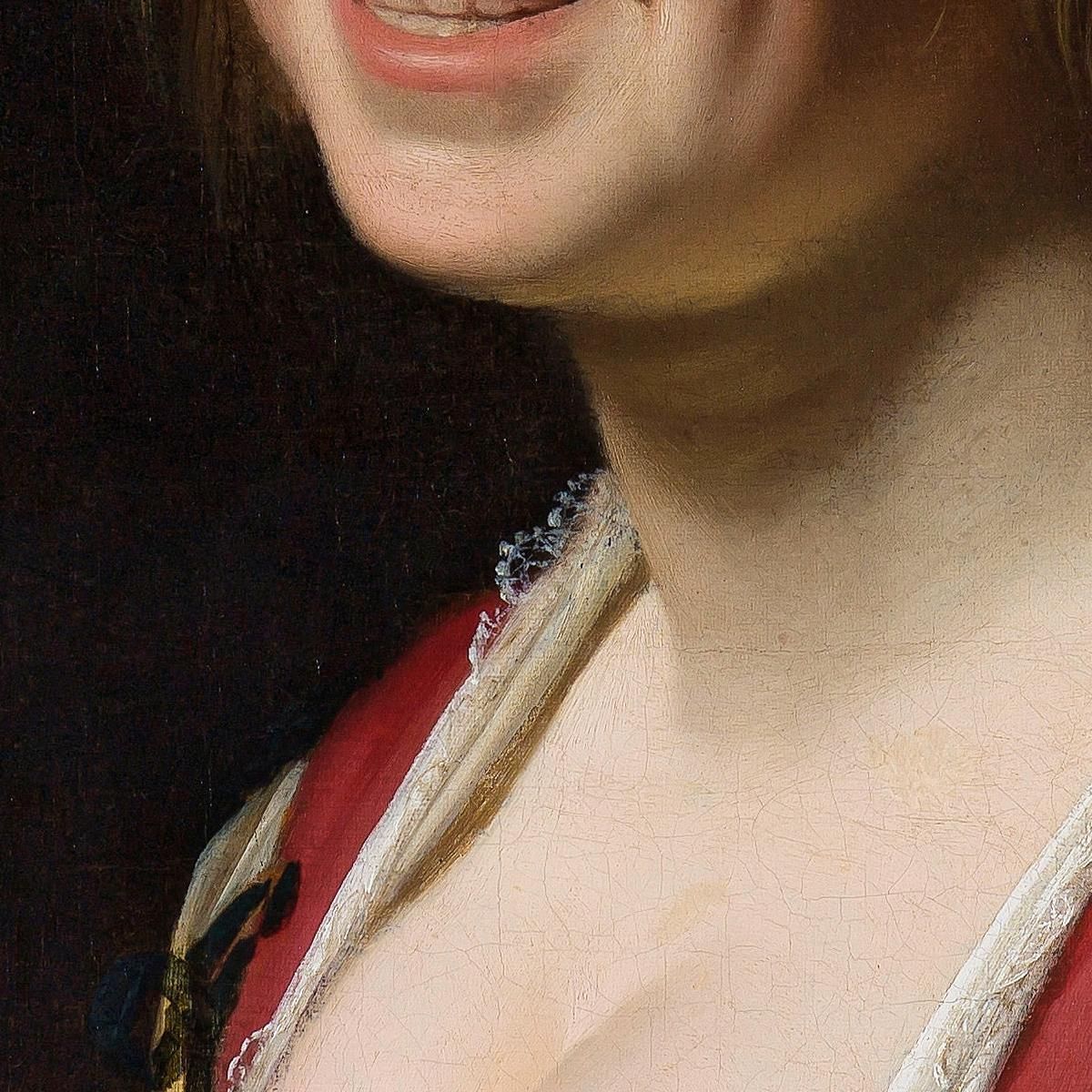 Smiling Girl A Courtesan Holding An Obscene Image Gerard van Honthorst gvh44 canvas print